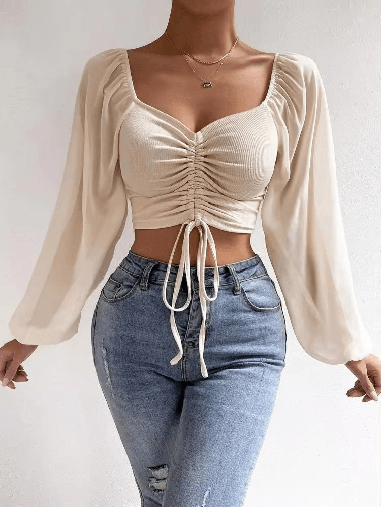 Chic Lace - Up Puff Sleeve Top - WellnessWays Fitness and Wellbeing