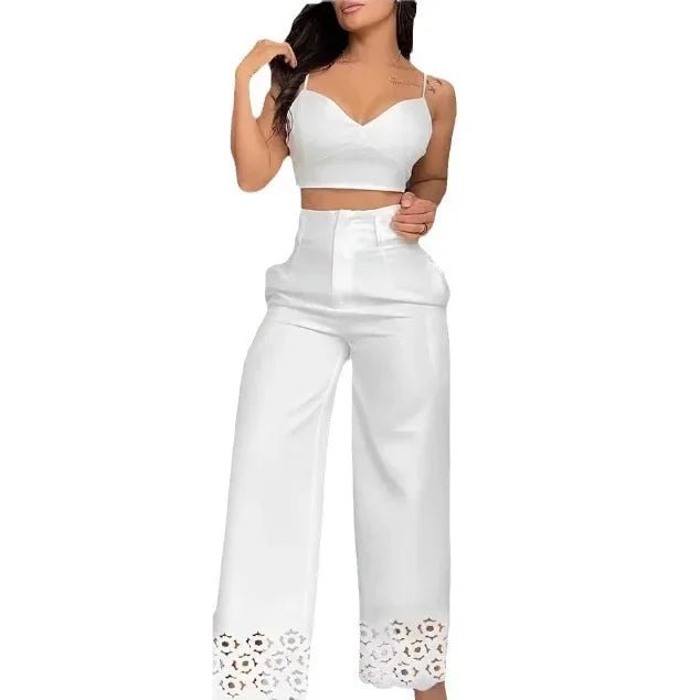 Chic White V - Neck Set - WellnessWays Fitness and Wellbeing