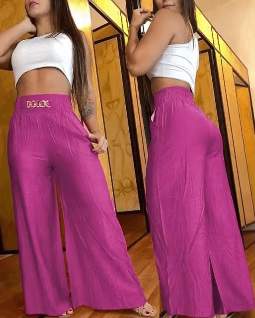 Elegant High Waist Chain Trousers - WellnessWays Fitness and Wellbeing