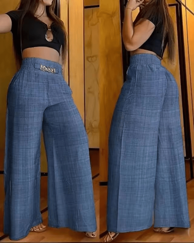 Elegant High Waist Chain Trousers - WellnessWays Fitness and Wellbeing