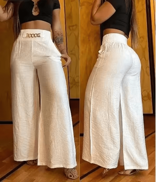 Elegant High Waist Chain Trousers - WellnessWays Fitness and Wellbeing