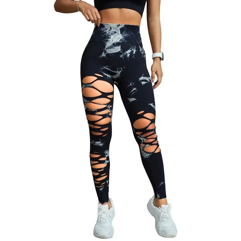 High Waist Tie Dye Hollow Out Yoga Leggings - WellnessWays Fitness and Wellbeing