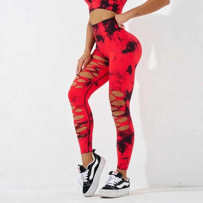 High Waist Tie Dye Hollow Out Yoga Leggings - WellnessWays Fitness and Wellbeing