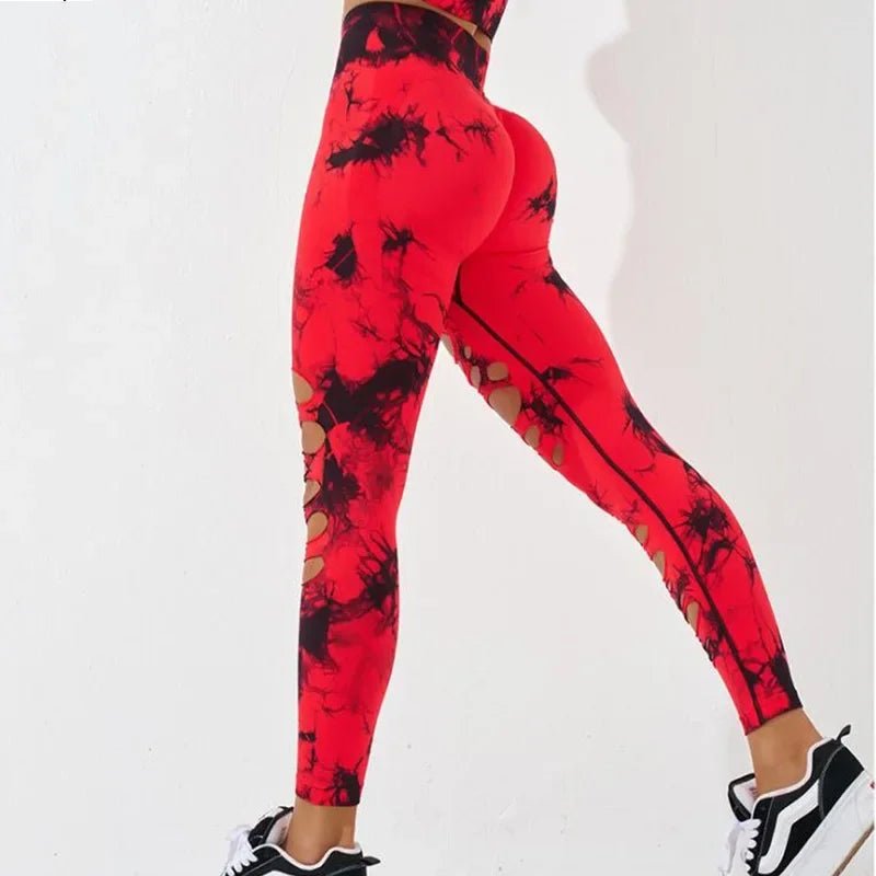 High Waist Tie Dye Hollow Out Yoga Leggings - WellnessWays Fitness and Wellbeing