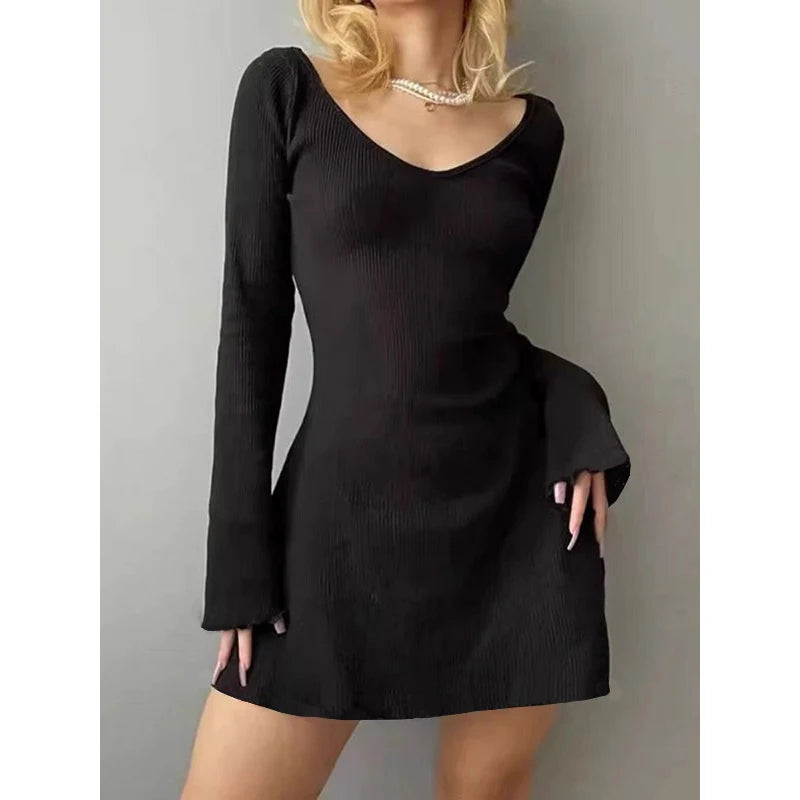 Chic Black V-Neck Mini Dress