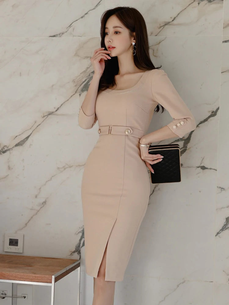 Elegant Korean Midi Dress