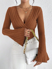 Sleek V-Neck Knitted Blouse