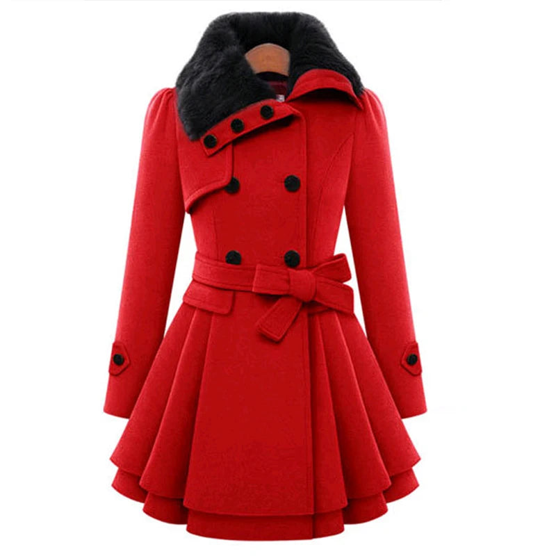 Elegant Woolen Ruffle Coat