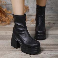 Leather High Heel Platform Boots