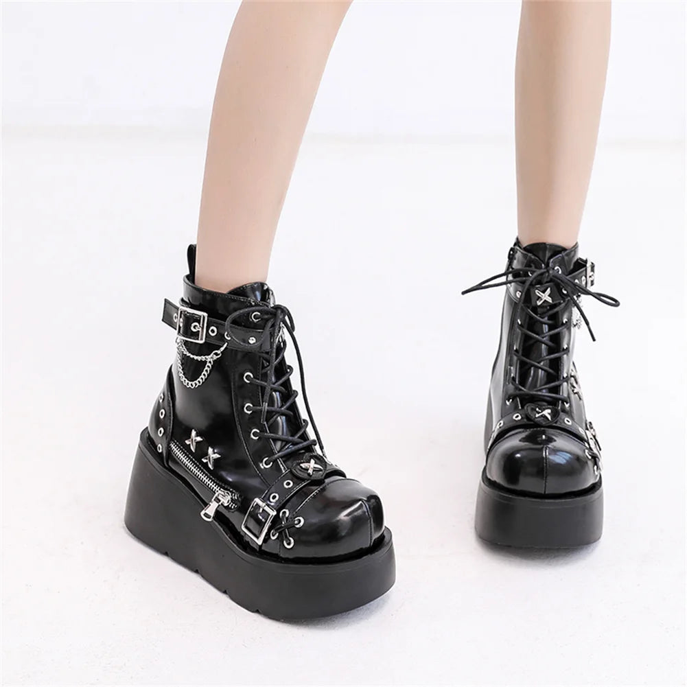 Gothic Rivet Platform Ankle Boots