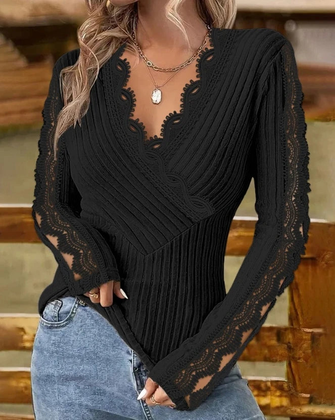 Elegant Lace V-Neck Blouse