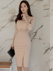 Elegant Korean Midi Dress