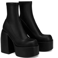 Leather High Heel Platform Boots