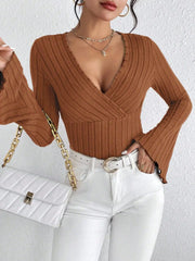 Sleek V-Neck Knitted Blouse