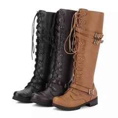 Retro Chic Lace-Up Low Heel Boots