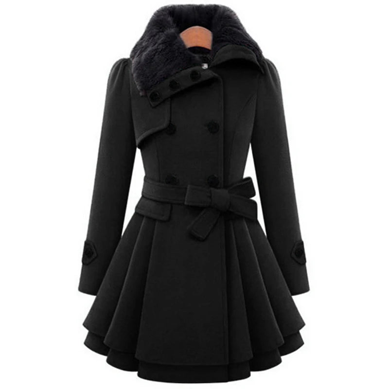 Elegant Woolen Ruffle Coat