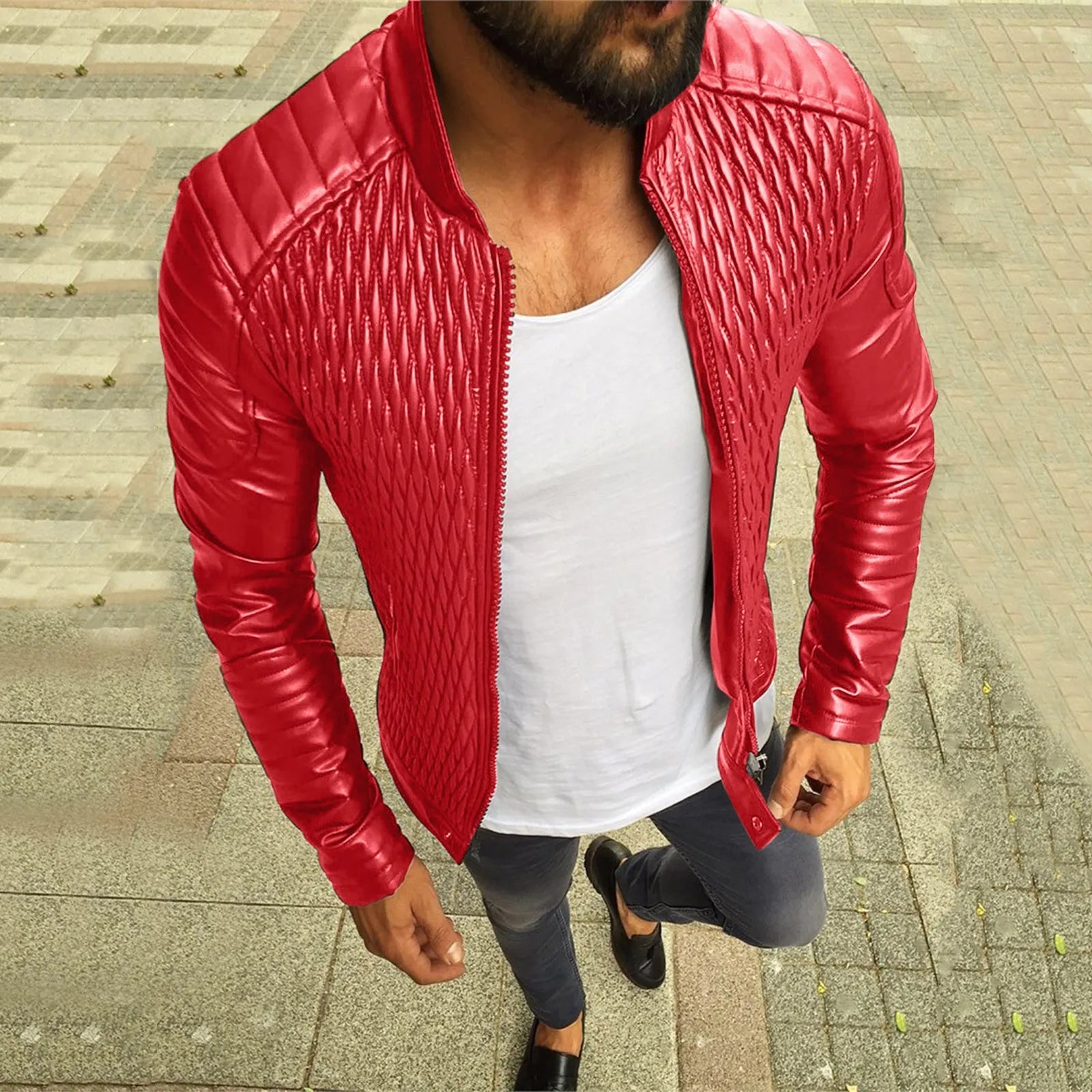 Men's Faux Leather Bomber Jacket