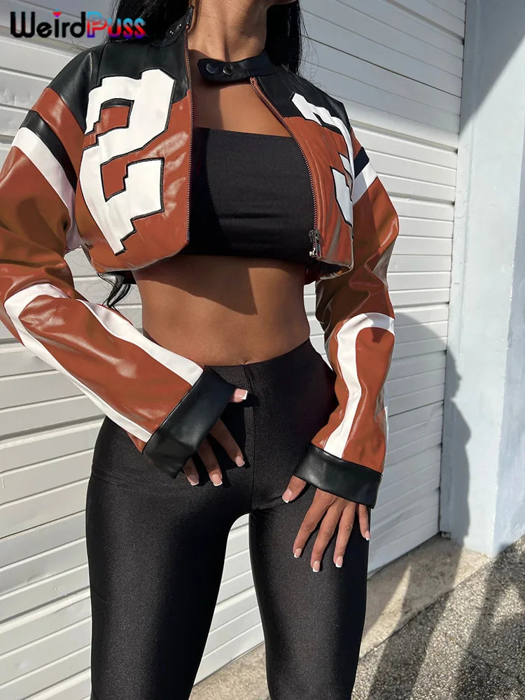 Faux Leather Varsity Jacket Women