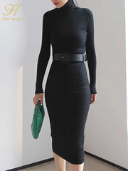 Chic Knit Turtleneck Midi Dress