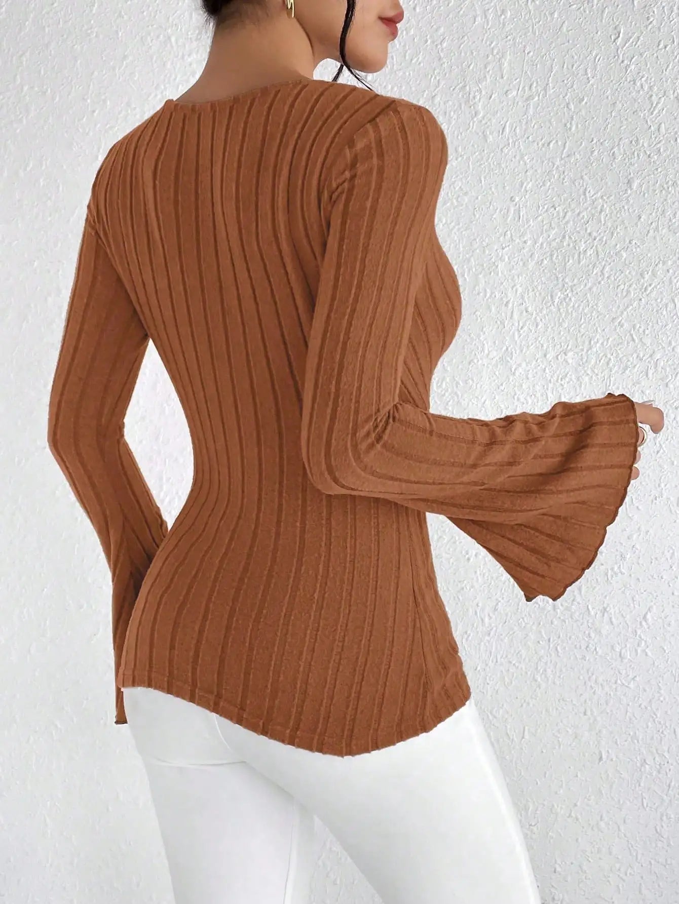 Sleek V-Neck Knitted Blouse