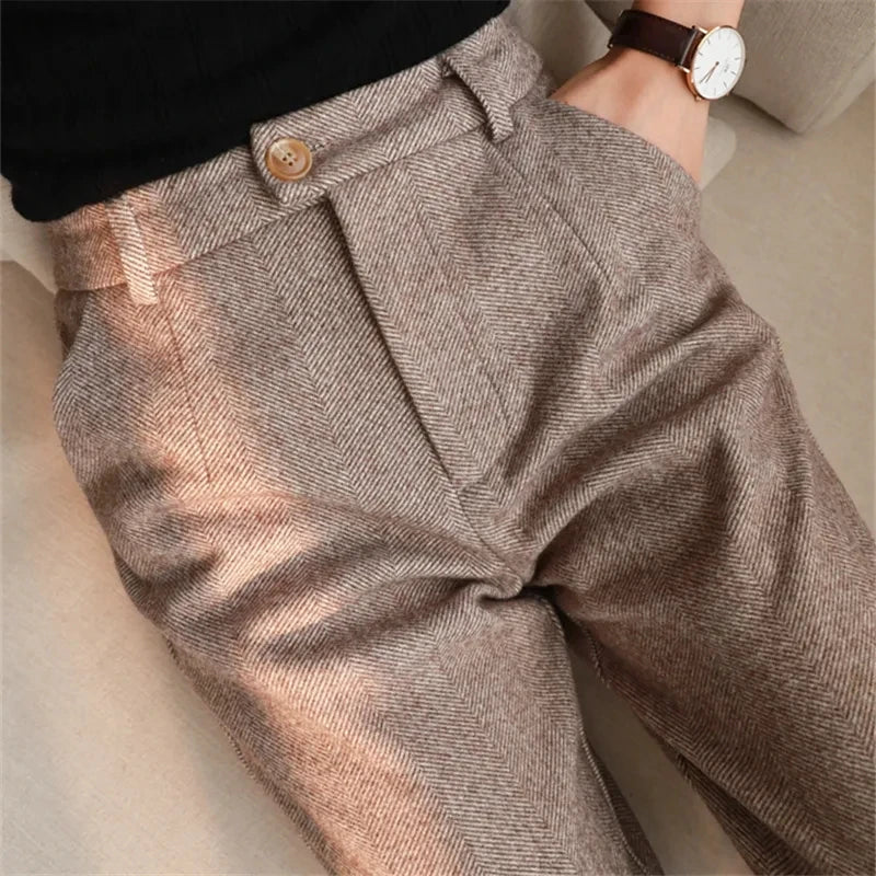 Women's High Waist Woolen Pants