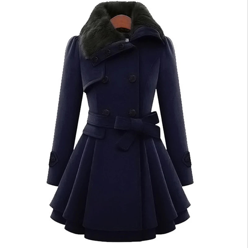 Elegant Woolen Ruffle Coat