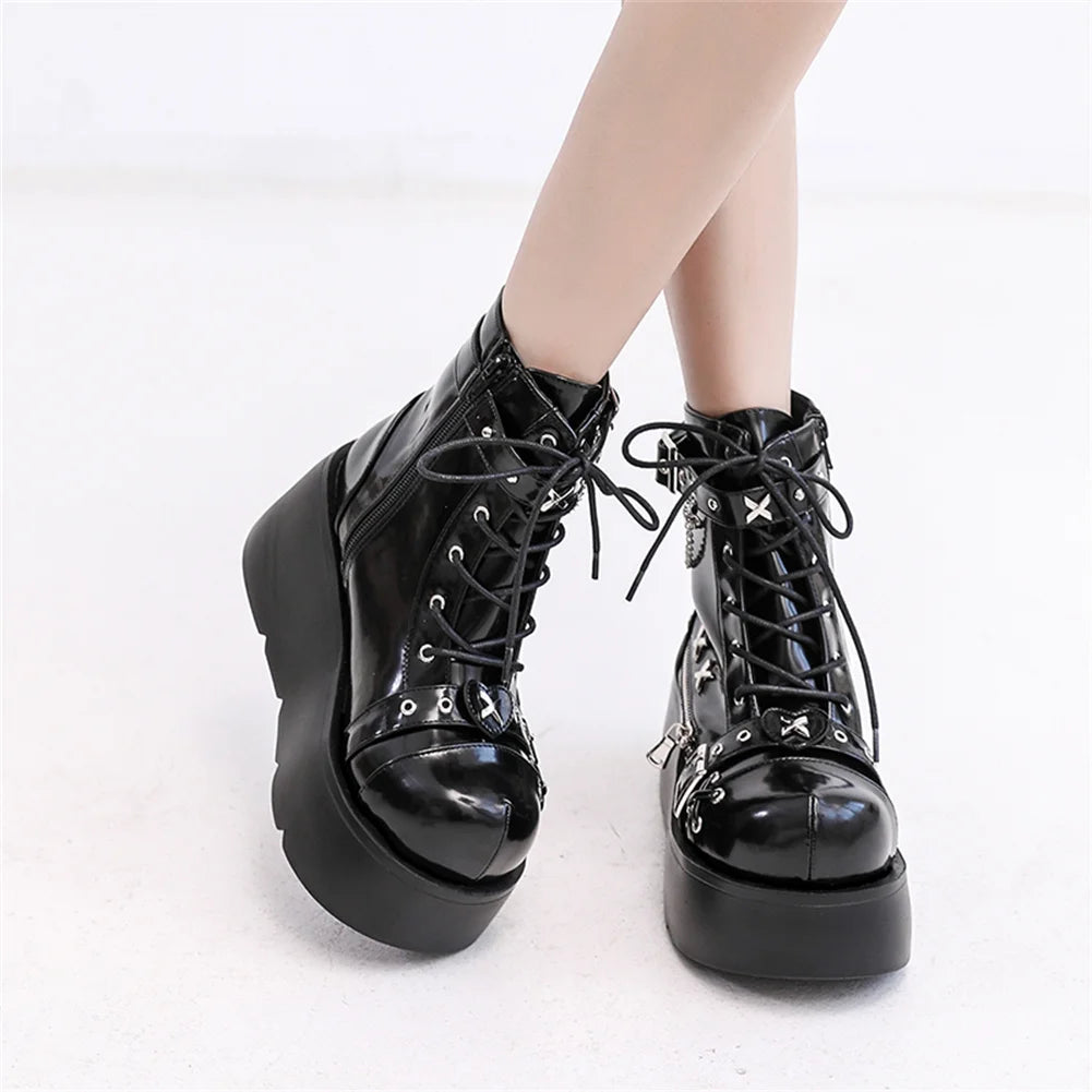 Gothic Rivet Platform Ankle Boots