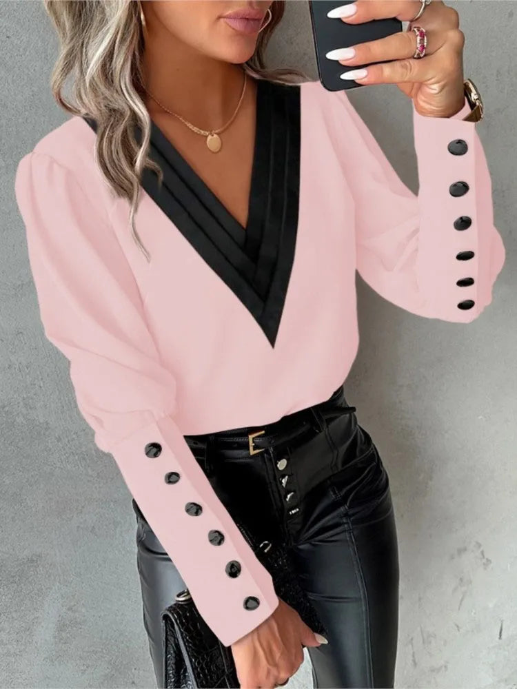 Elegant V-Neck Office Blouse