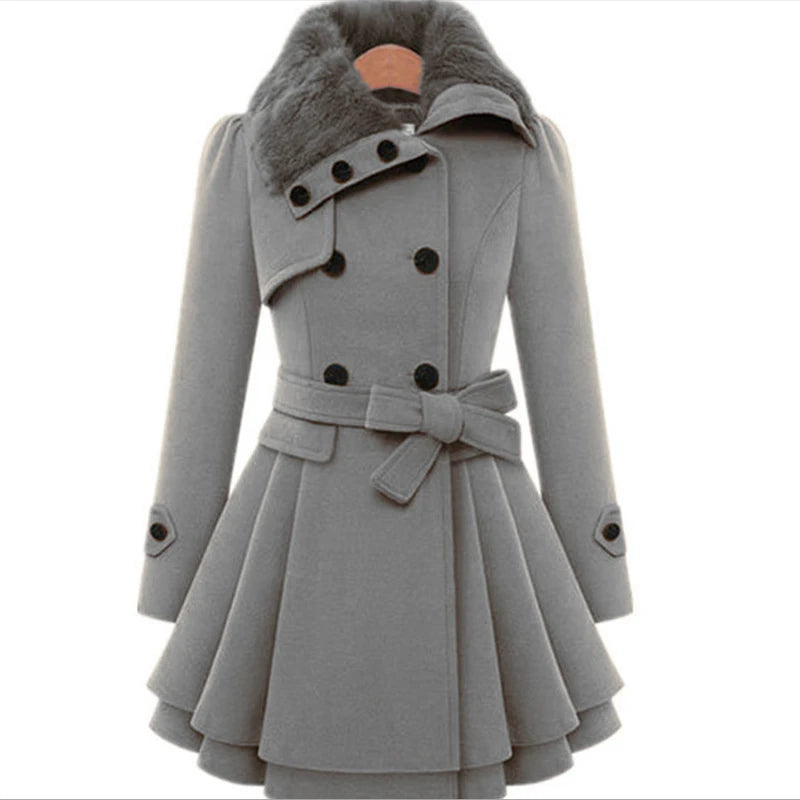 Elegant Woolen Ruffle Coat