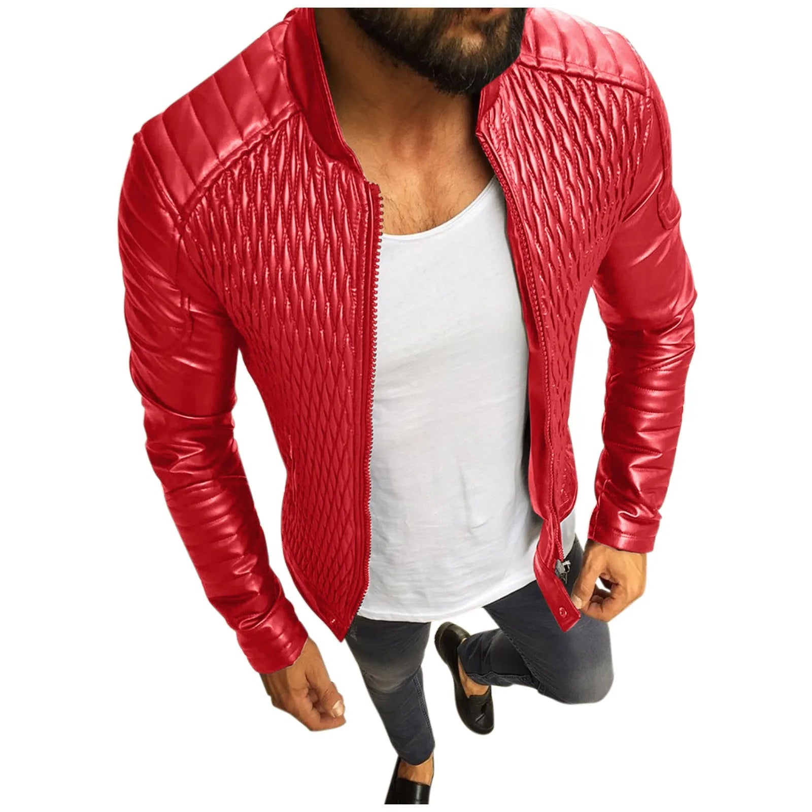 Men's Faux Leather Bomber Jacket