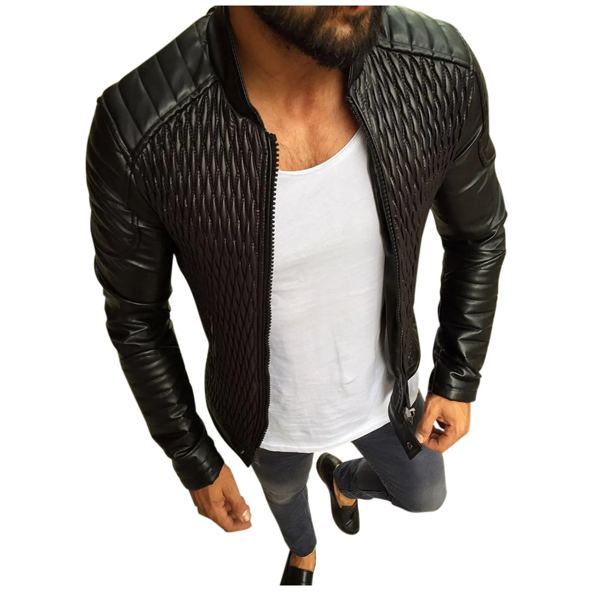 Men's Faux Leather Bomber Jacket