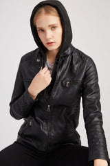 Plus Size Hooded Leather Jacket