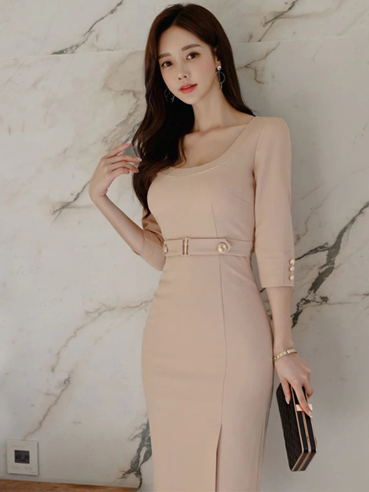 Elegant Korean Midi Dress