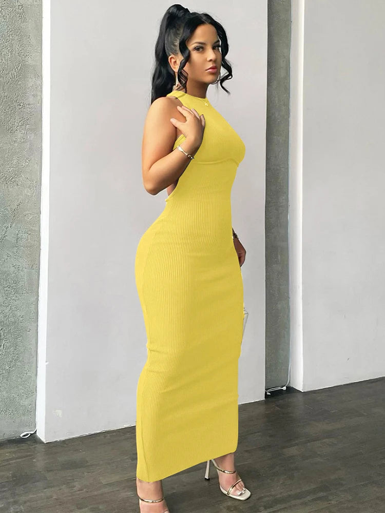 Ribbed Elegance Sexy Slit Dress