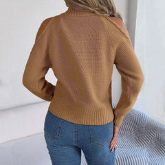 Chic Turtleneck Cold Shoulder Sweater