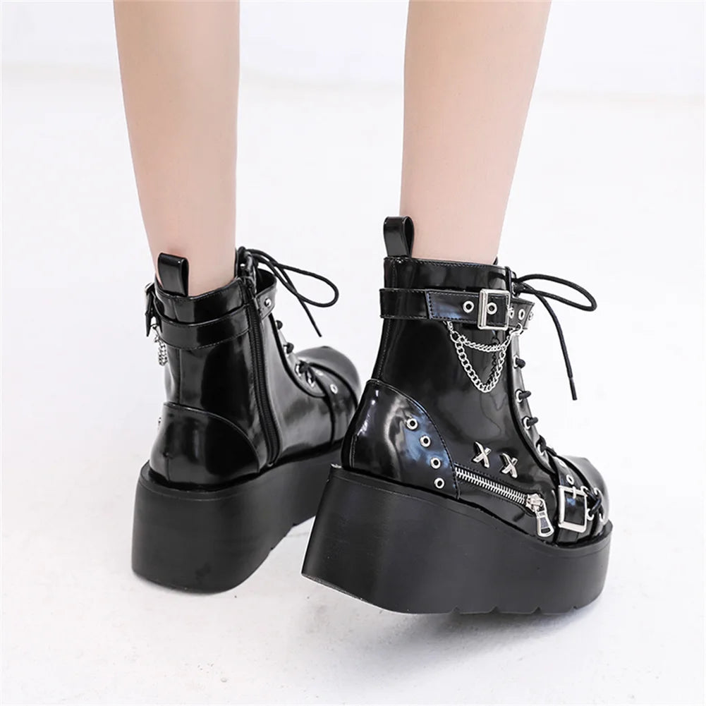 Gothic Rivet Platform Ankle Boots