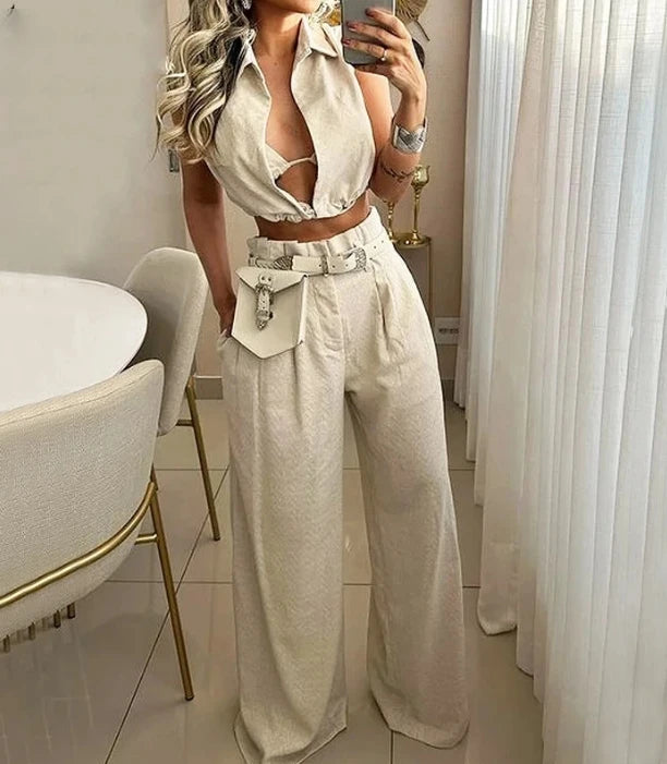 Chic Women's Lapel Pants Set