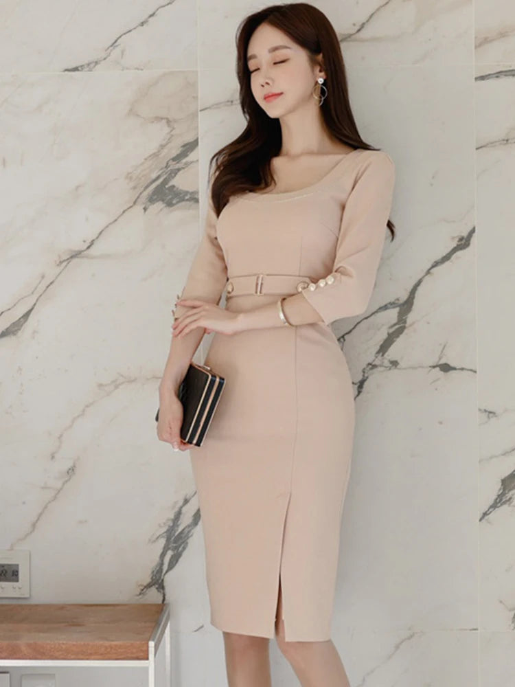 Elegant Korean Midi Dress