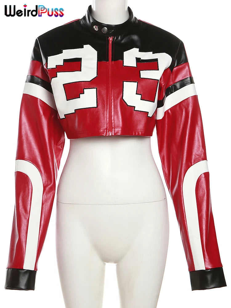 Faux Leather Varsity Jacket Women