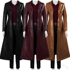 Elegant Women's Long Leather Jacket