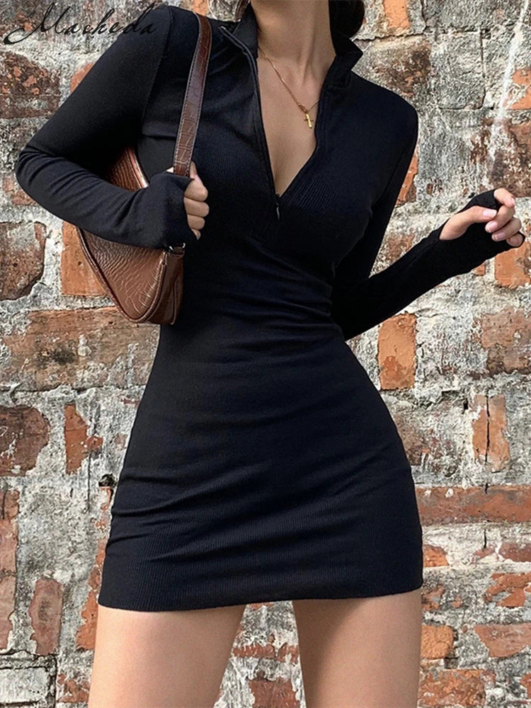 Chic Ribbed Bodycon Turtleneck Dress