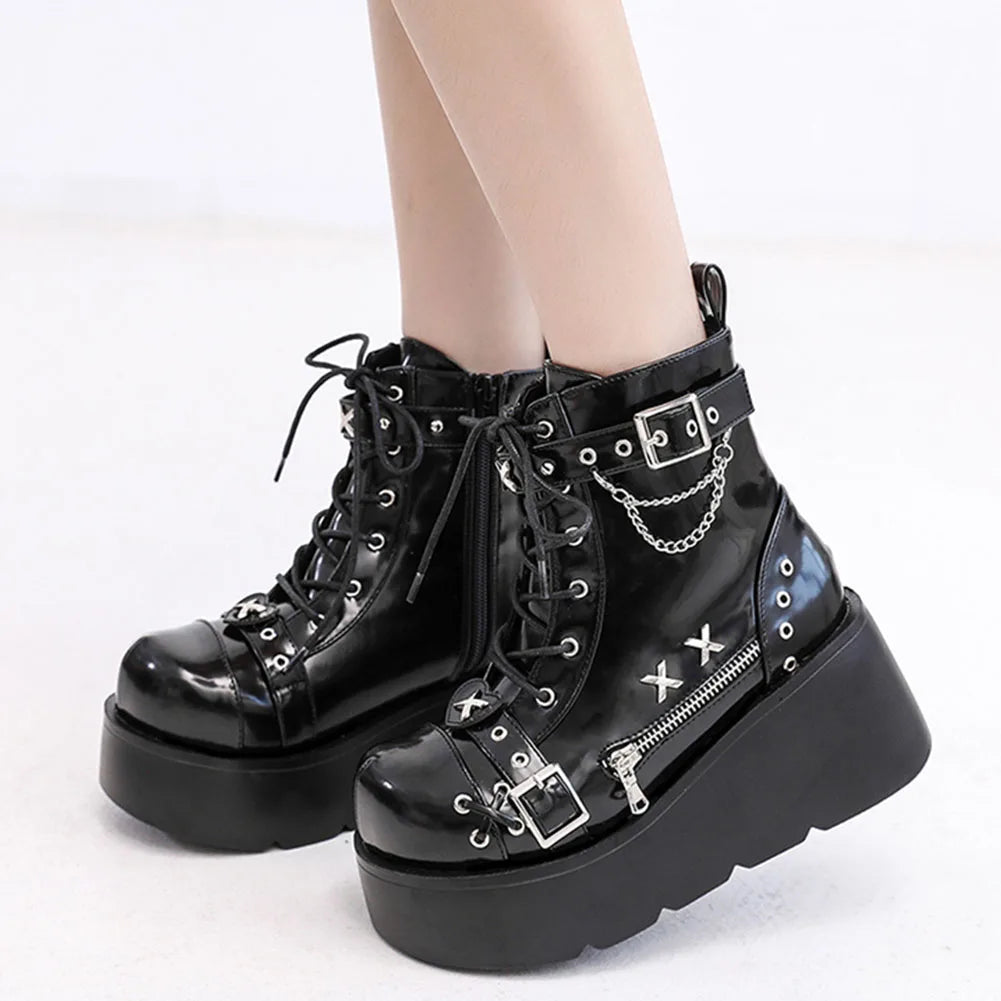 Gothic Rivet Platform Ankle Boots