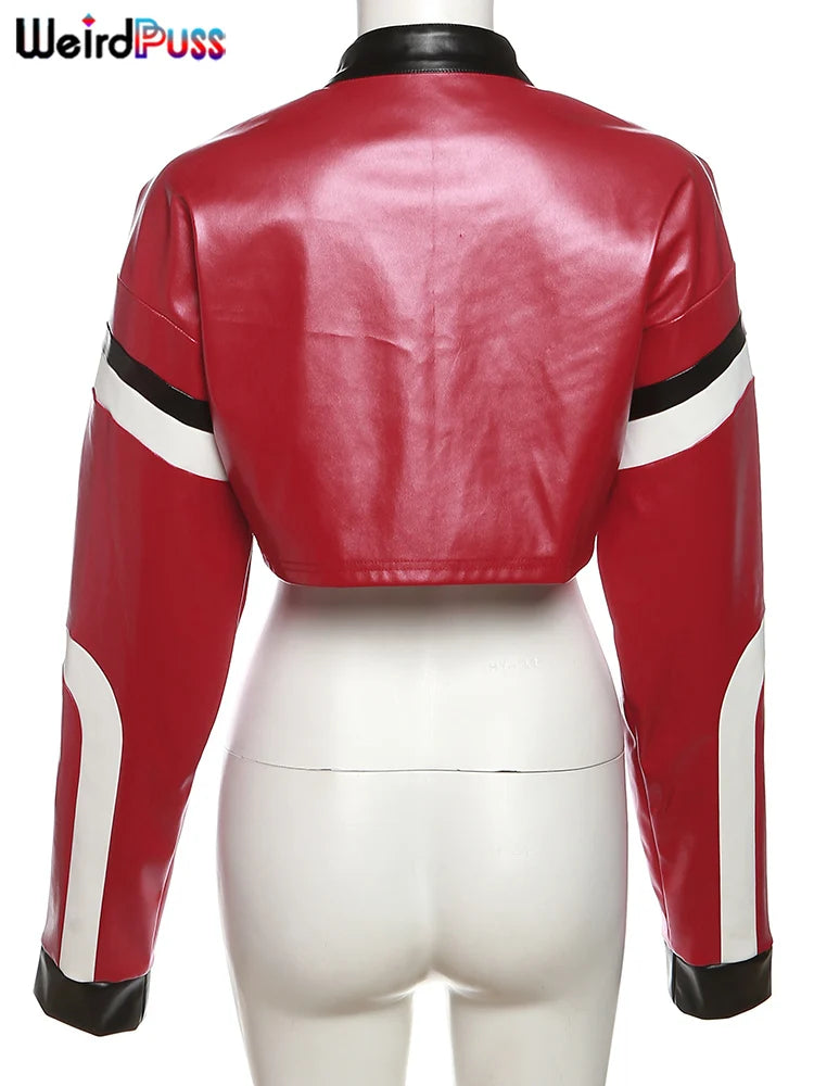 Faux Leather Varsity Jacket Women