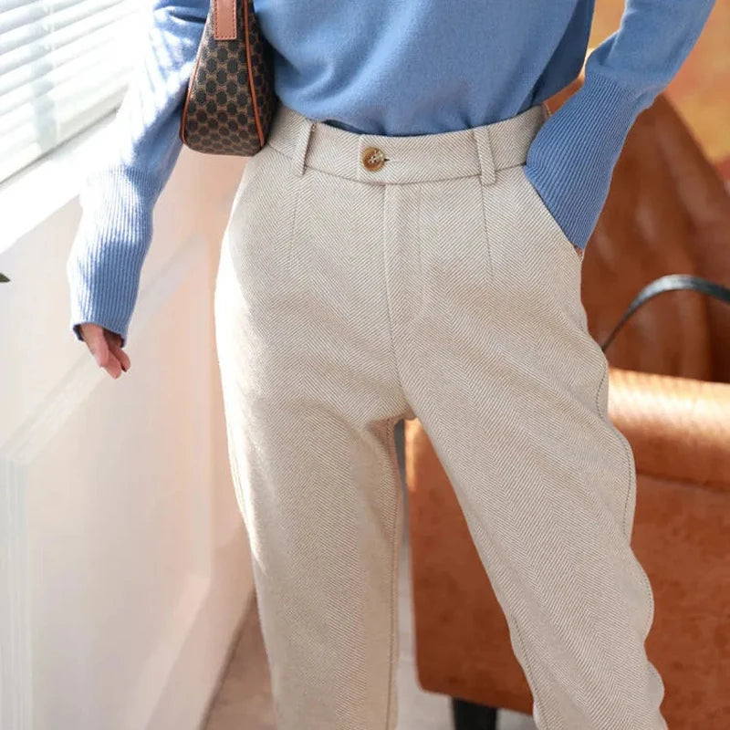 Women's High Waist Woolen Pants