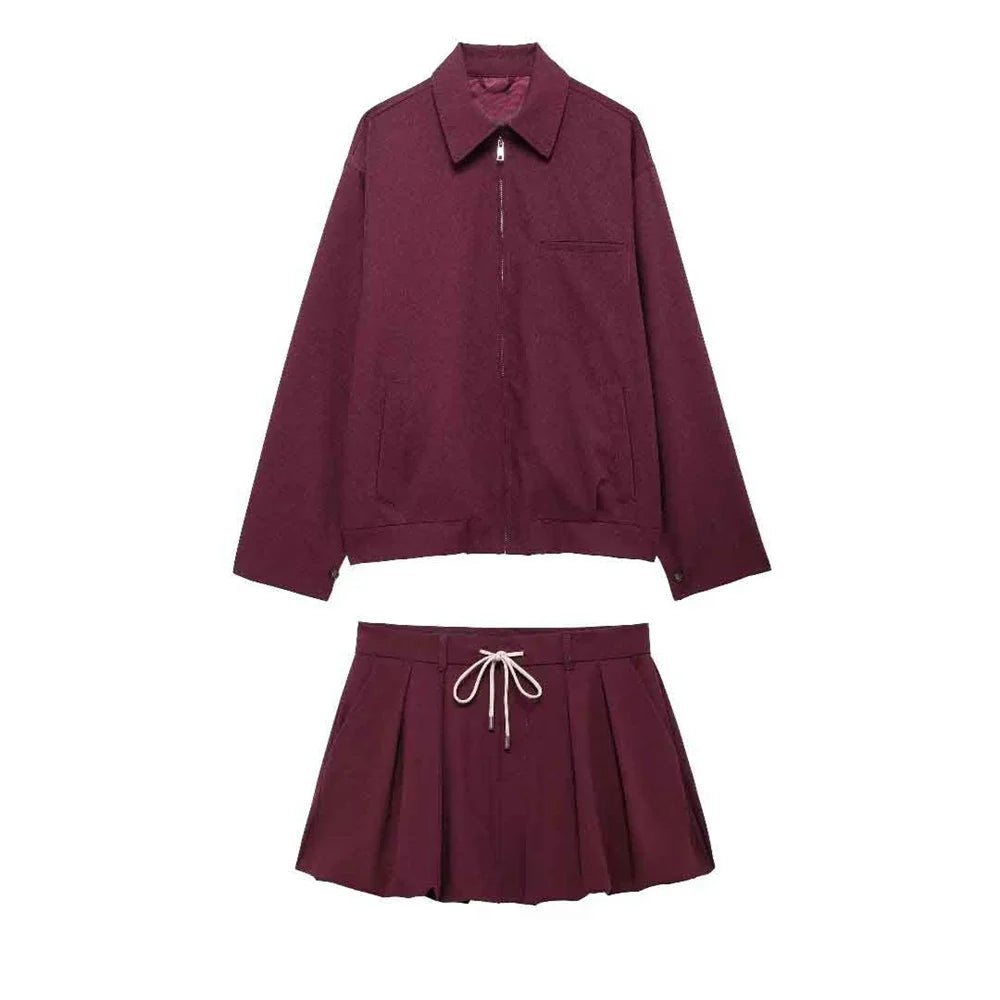 Stylish Pocket Jacket & Skirt Set