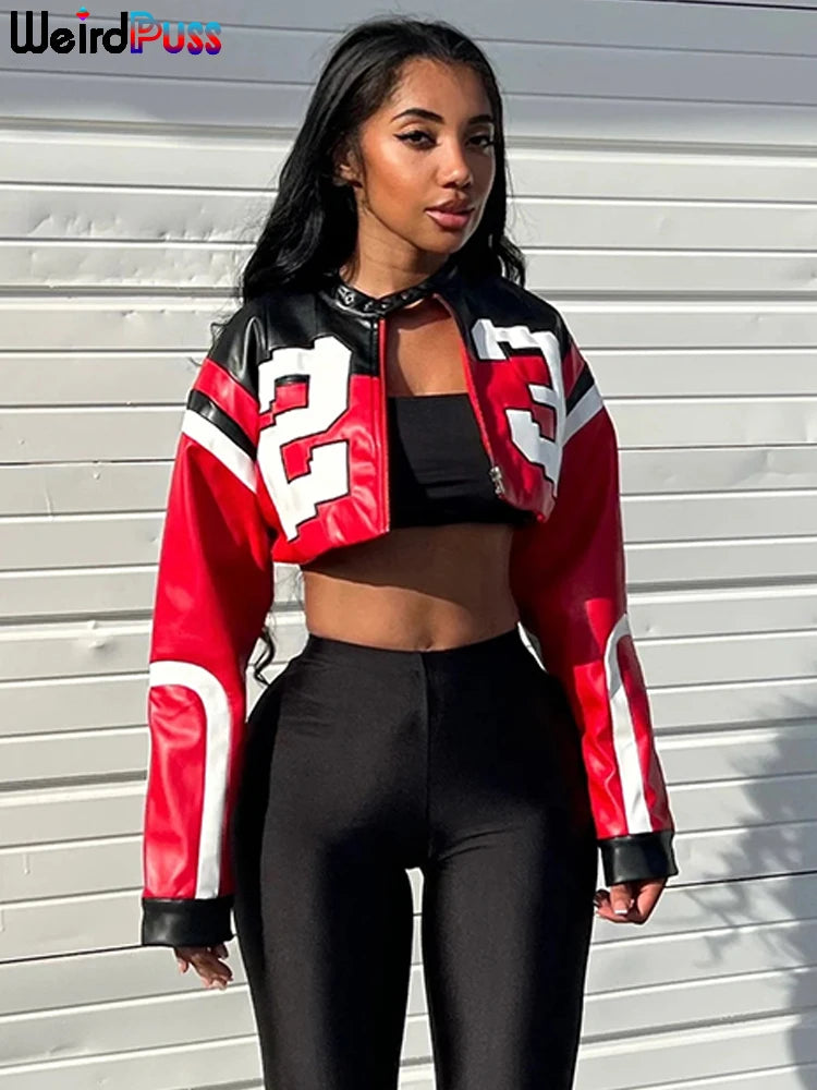 Faux Leather Varsity Jacket Women