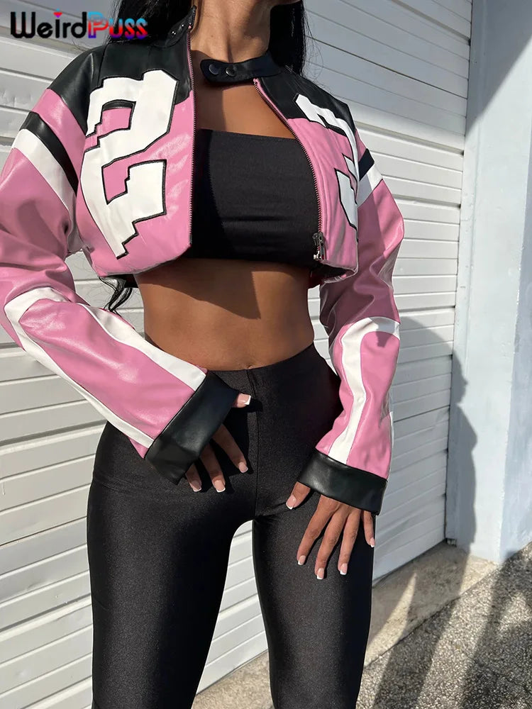 Faux Leather Varsity Jacket Women