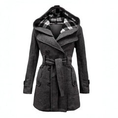 Plaid Hooded Woolen Overcoat