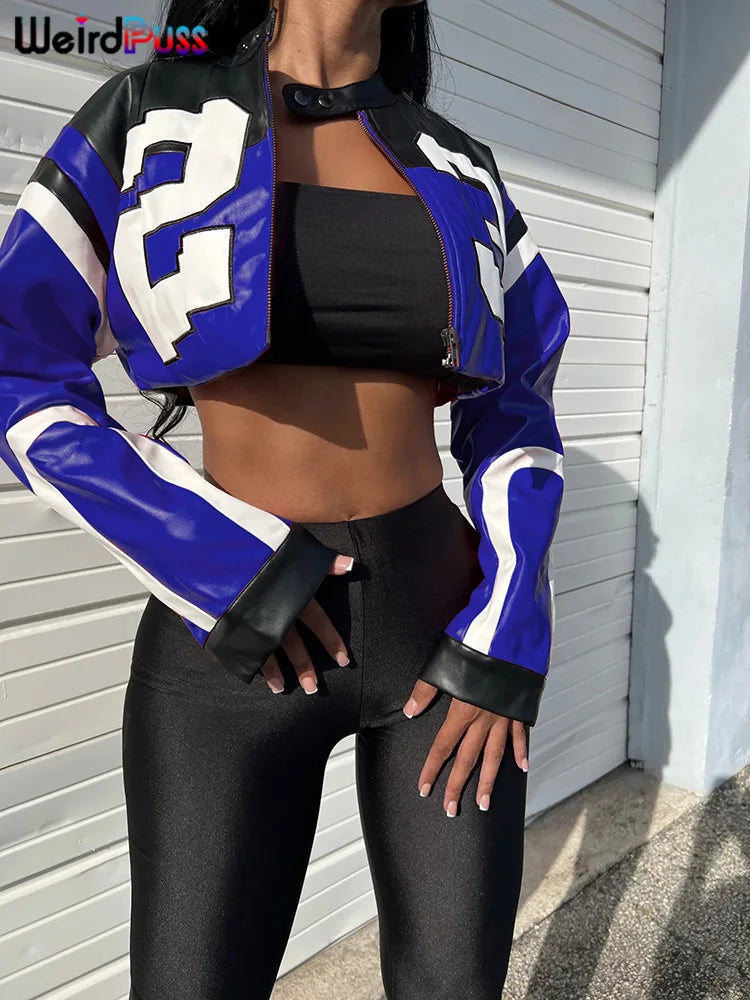 Faux Leather Varsity Jacket Women