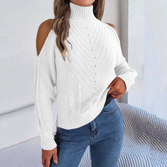 Chic Turtleneck Cold Shoulder Sweater